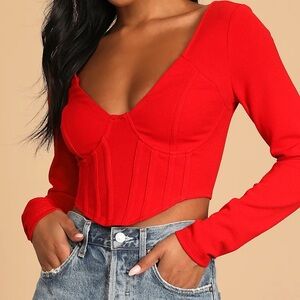 Lulus Got You Impressed Red Long Sleeve Bustier Crop Top
